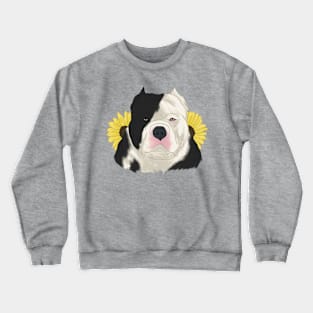 Black Pied American Bully with Sunflowers Crewneck Sweatshirt